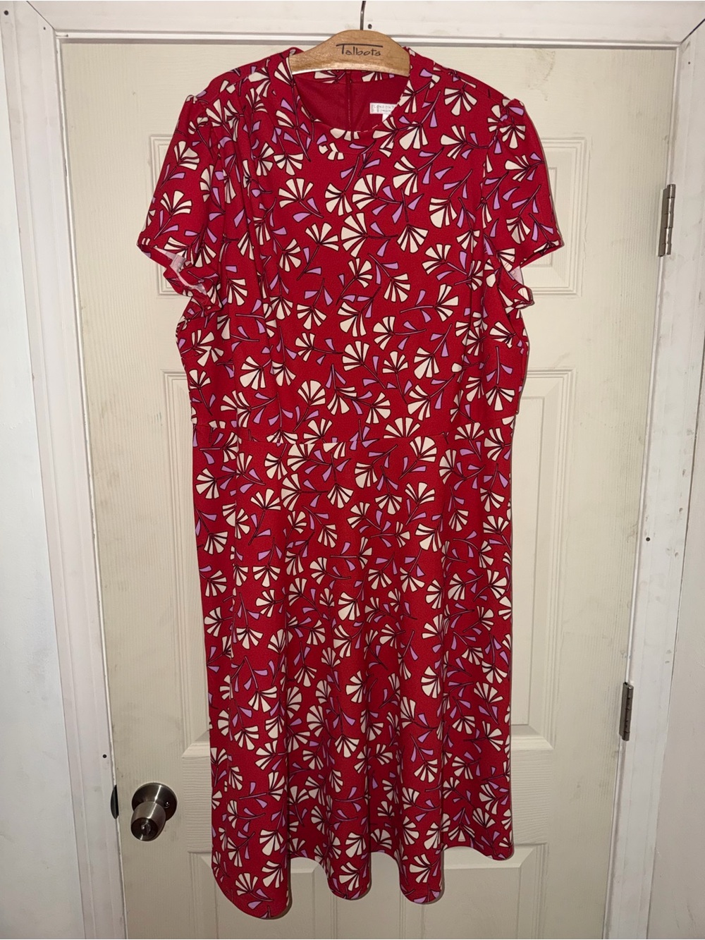 London Times Red Floral Midi Dress with Pink & Cream Accents
